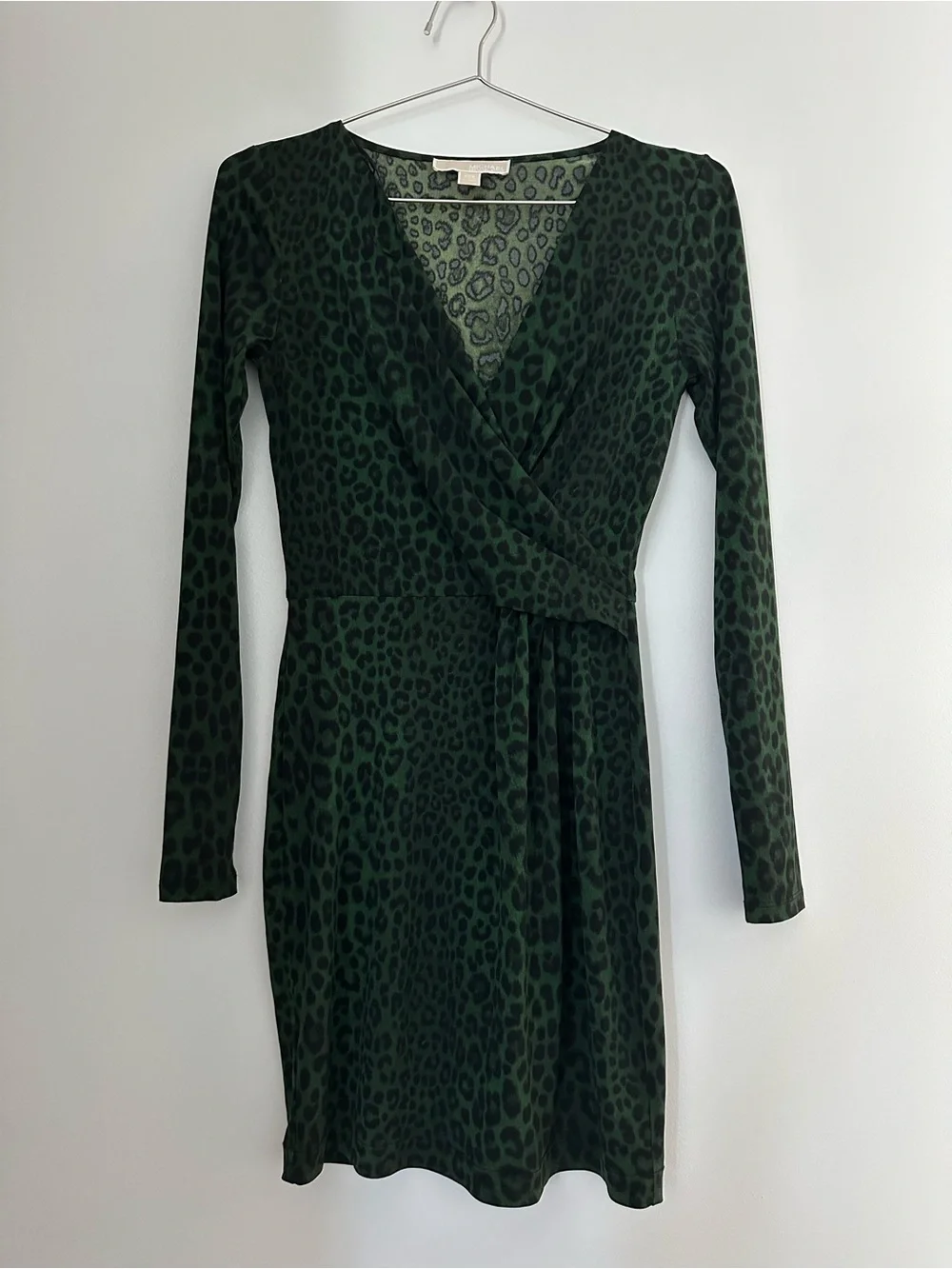 Michael Kors Green Leopard Print Wrap Mini Dress XXS